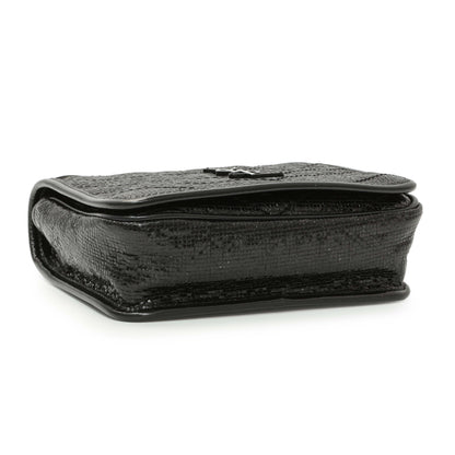 Exclusive Saint Laurent Black Metallic Cracked Calfskin Monogram Niki Chain Wallet — Back View
