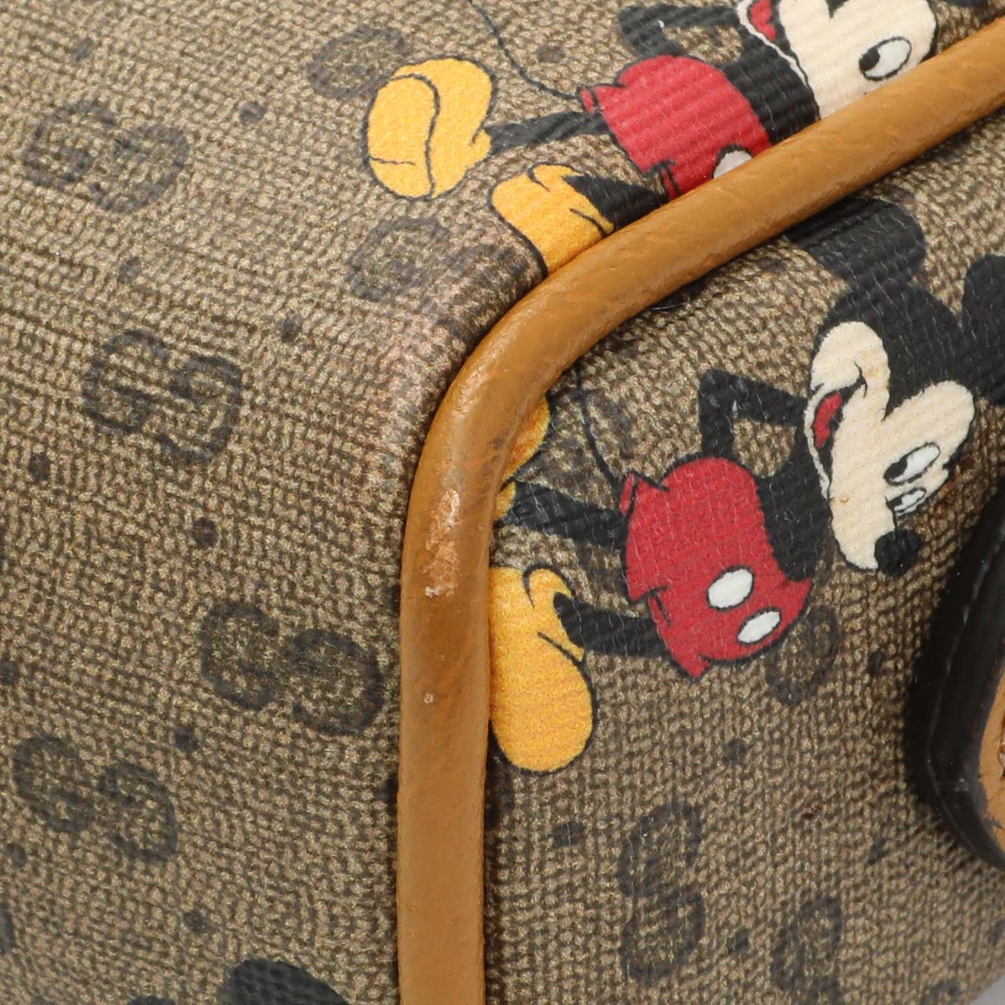 Exclusive Gucci GG Supreme Monogram Mickey Mouse Interlocking G Shoulder Bag — Detail View