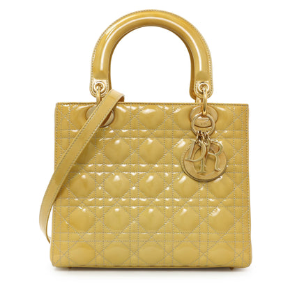 Exclusive Christian Dior Beige Patent Cannage Medium Lady Dior — Front View