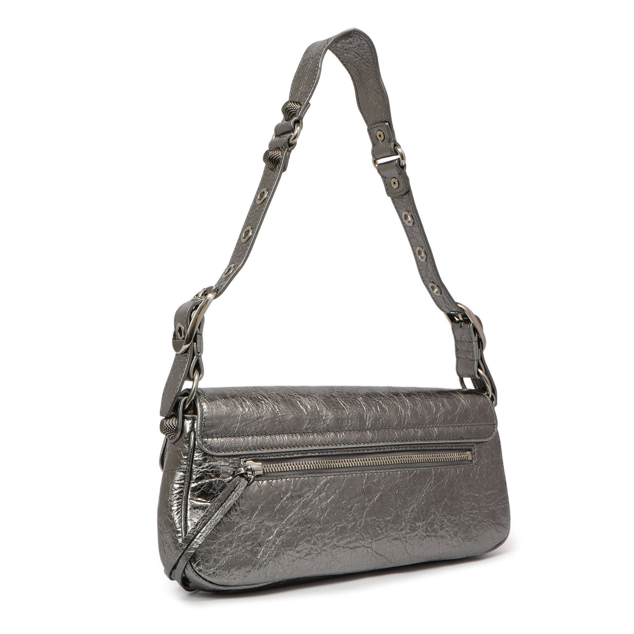 Exclusive Balenciaga Silver Lambskin Le Cagole Small Sling Bag — Side View