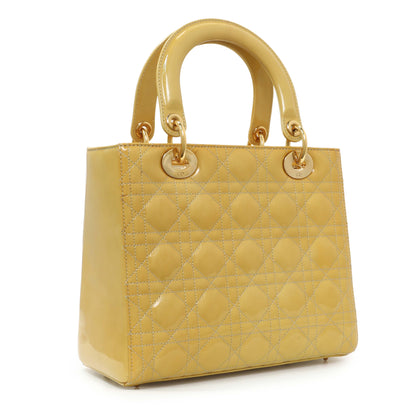 Exclusive Christian Dior Beige Patent Cannage Medium Lady Dior — Side View