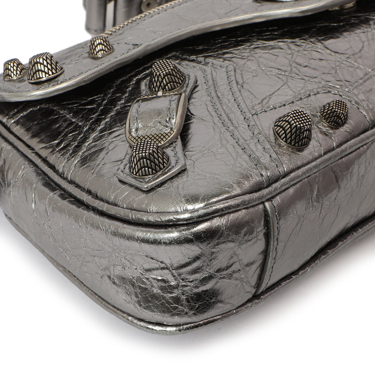Exclusive Balenciaga Silver Lambskin Le Cagole Small Sling Bag — Top View