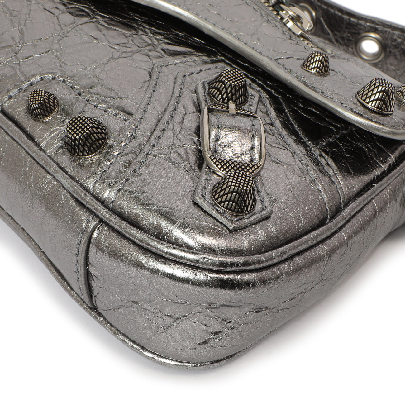 Exclusive Balenciaga Silver Lambskin Le Cagole Small Sling Bag — Detail View