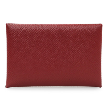Exclusive Hermes Burgundy Epsom Calvi Card Case — Front View