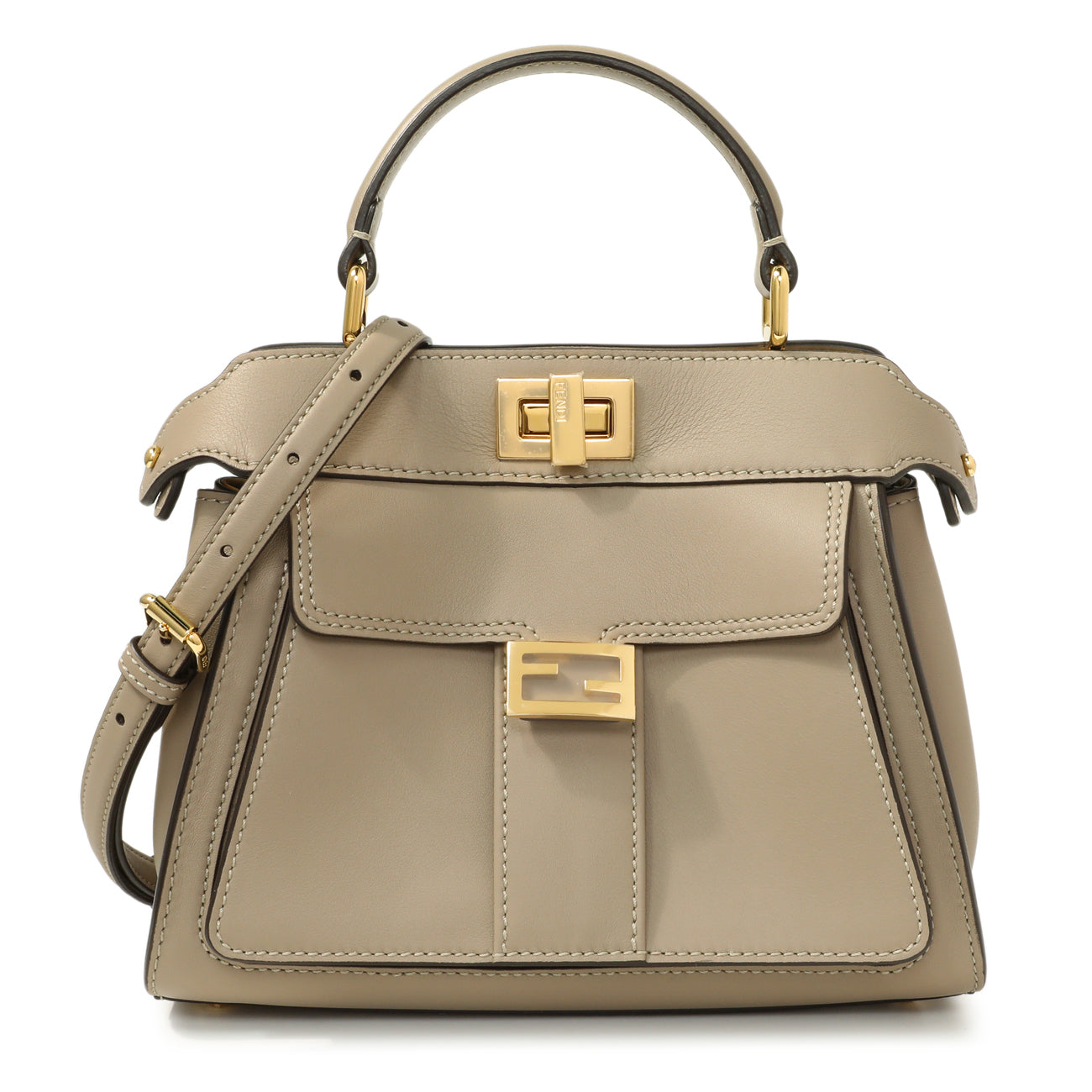 Exclusive Fendi Grey Nappa Pocket Mini Peekaboo Iconic Satchel — Front View