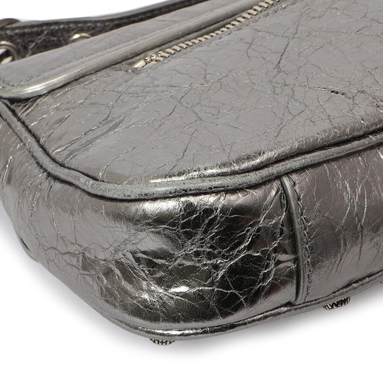 Exclusive Balenciaga Silver Lambskin Le Cagole Small Sling Bag — Lifestyle View