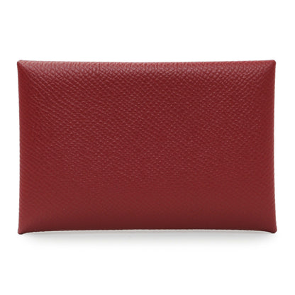 Exclusive Hermes Burgundy Epsom Calvi Card Case — Side View