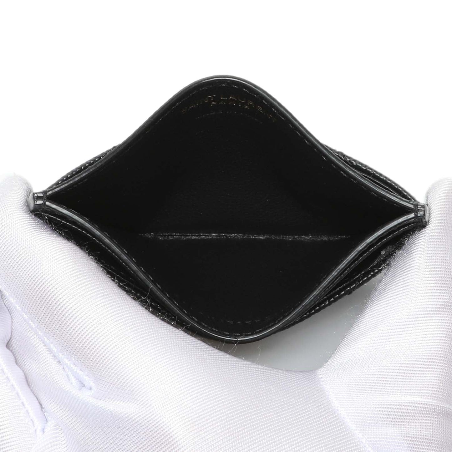 Exclusive Saint Laurent Grain De Poudre Matelasse Chevron Monogram Card Case — Top View