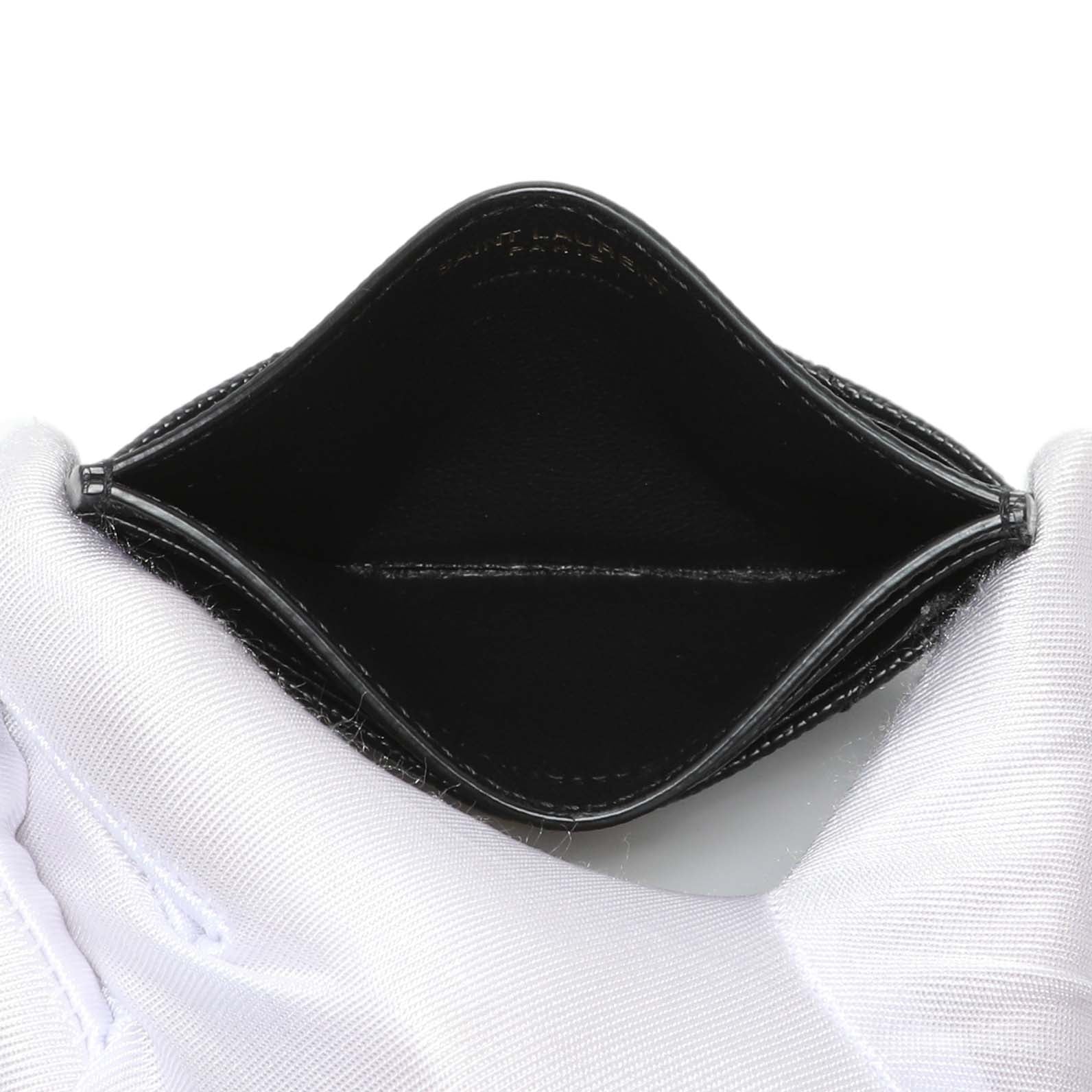Exclusive Saint Laurent Grain De Poudre Matelasse Chevron Monogram Card Case — Top View