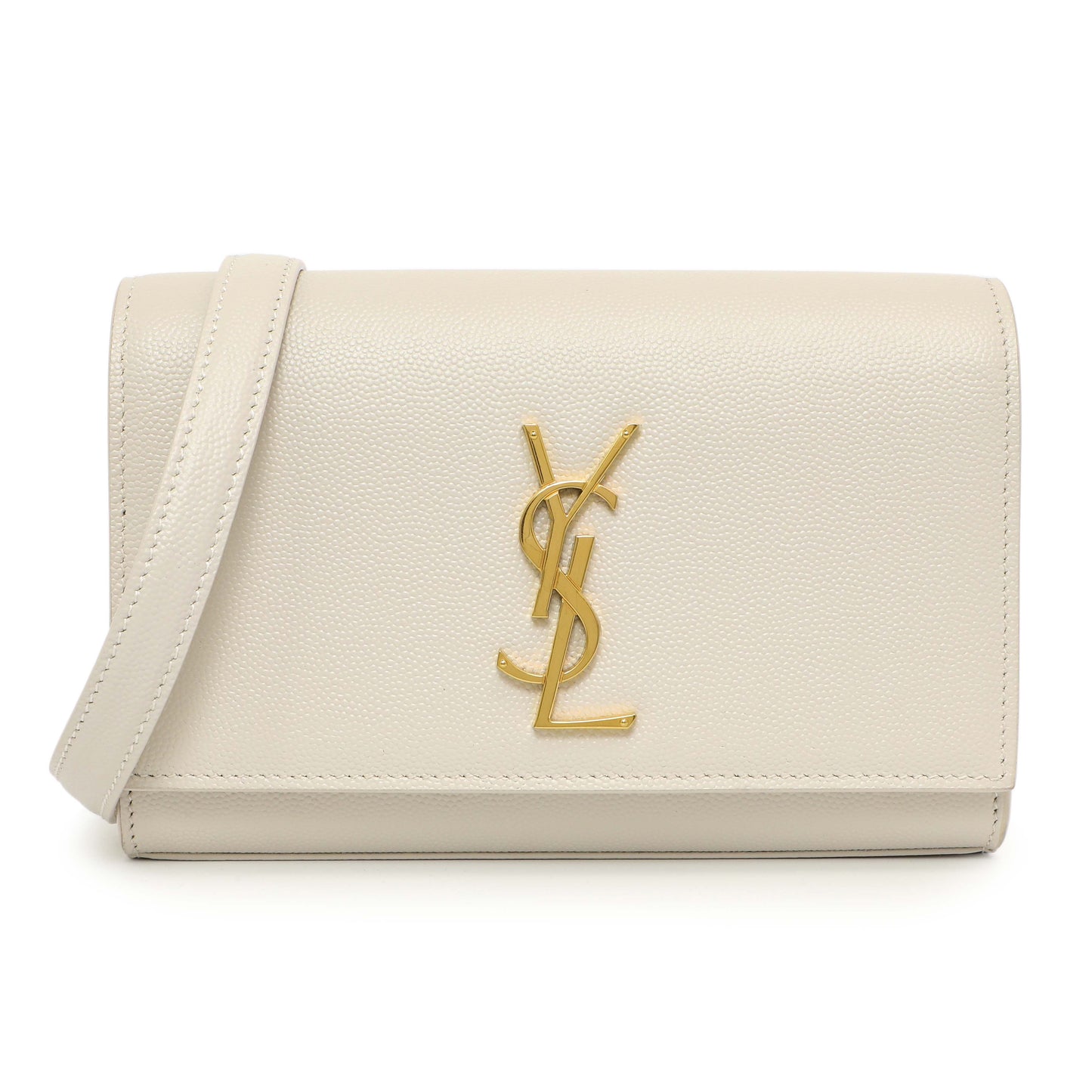 Exclusive Saint Laurent White Grain De Poudre Monogram Kate Belt Bag — Front View