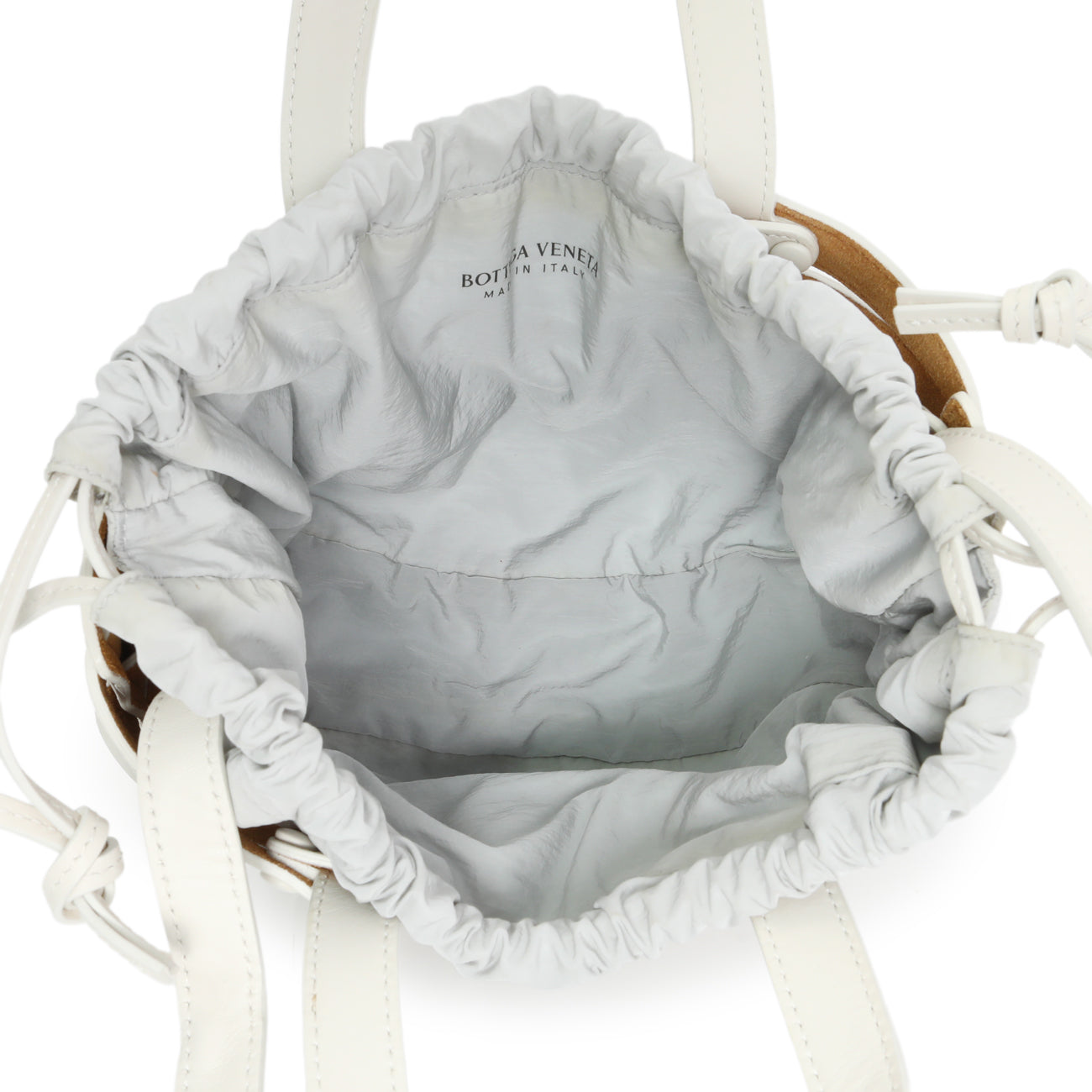 Exclusive Bottega Veneta White Calfskin Small Shell Bag — Detail View