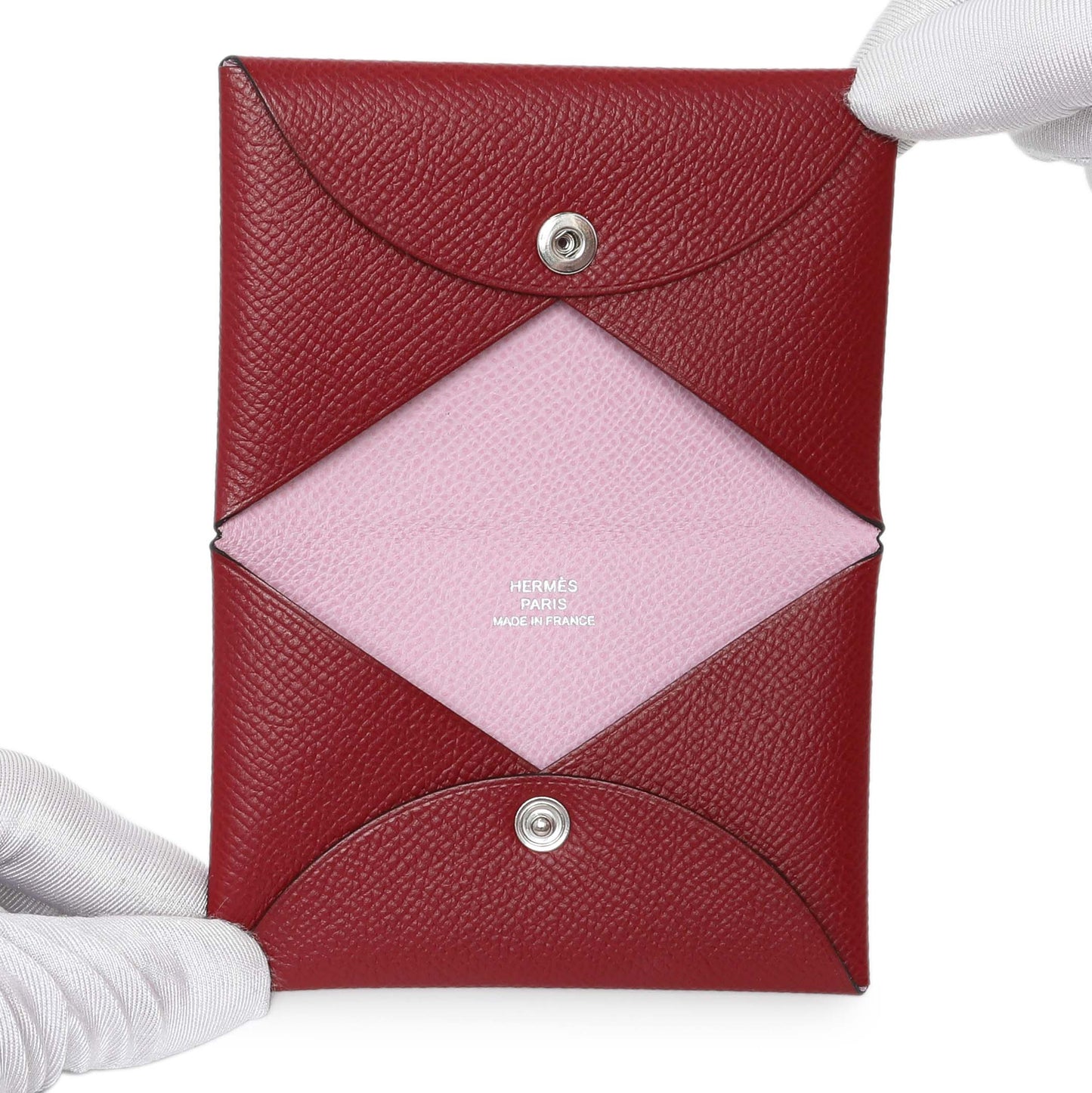 Exclusive Hermes Burgundy Epsom Calvi Card Case — Top View