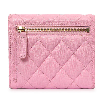 Exclusive Chanel Pink Quilted Caviar Compact Flap Wallet — Side View