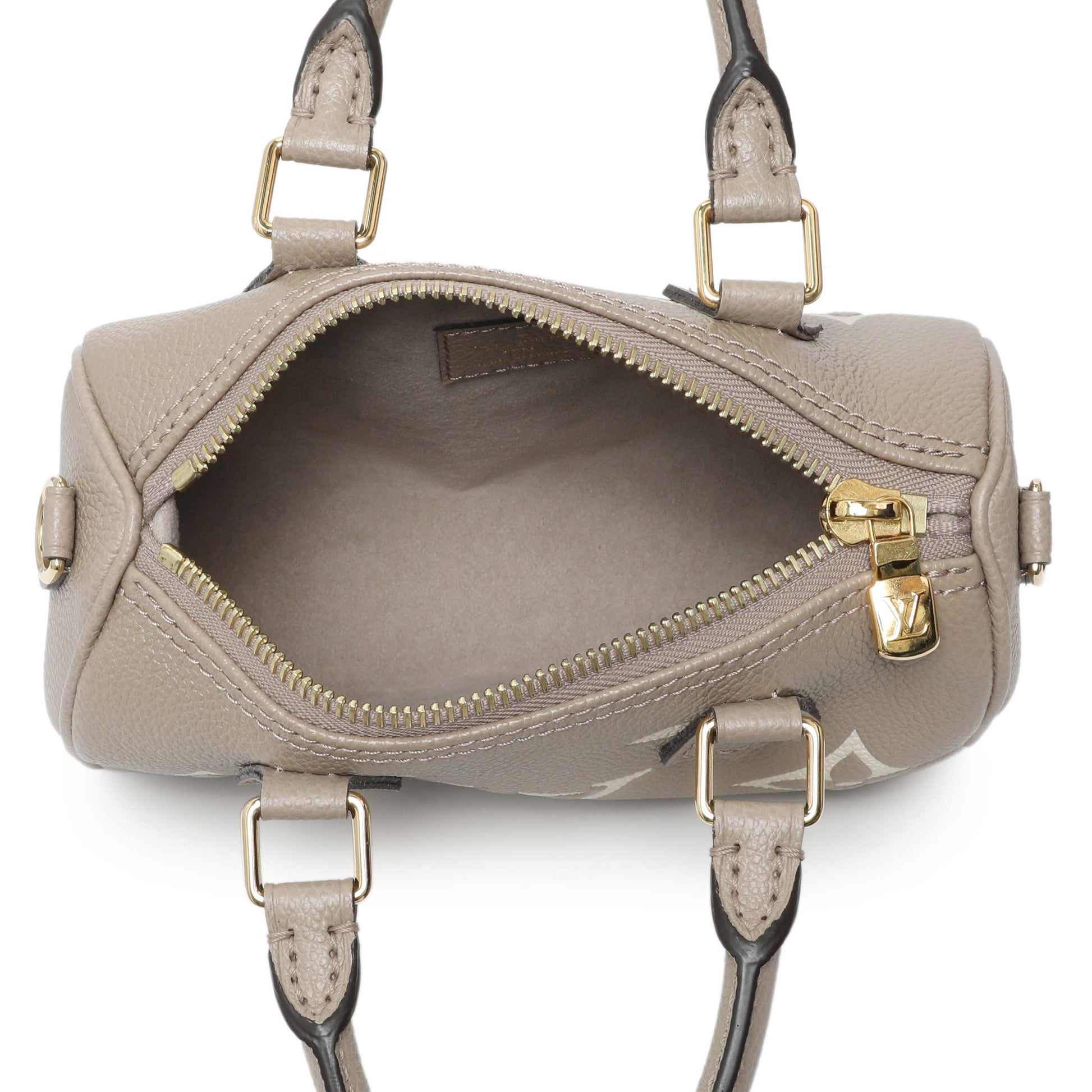 Exclusive Louis Vuitton Tourterelle Grey/Cream Empreinte Giant Monogram Nano Speedy — Alternate View 8