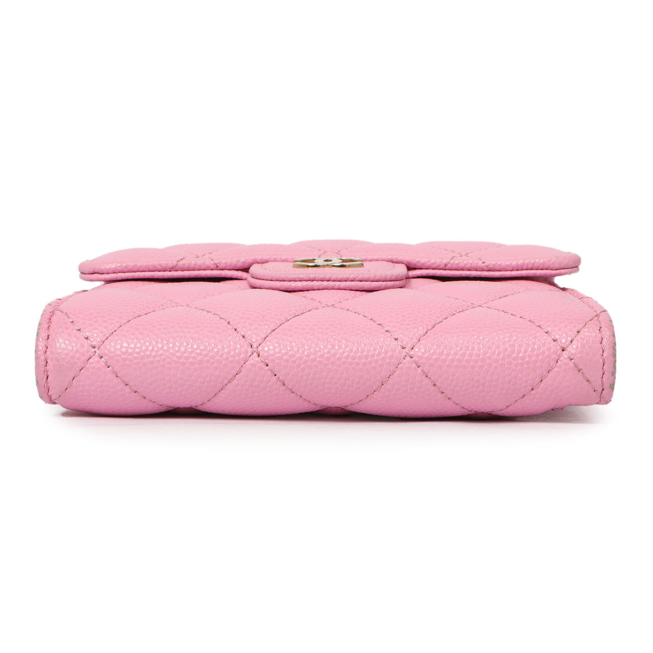 Exclusive Chanel Pink Quilted Caviar Compact Flap Wallet — Back View