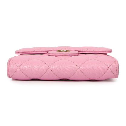 Exclusive Chanel Pink Quilted Caviar Compact Flap Wallet — Back View