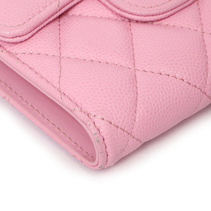 Exclusive Chanel Pink Quilted Caviar Compact Flap Wallet — Top View