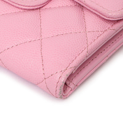Exclusive Chanel Pink Quilted Caviar Compact Flap Wallet — Detail View