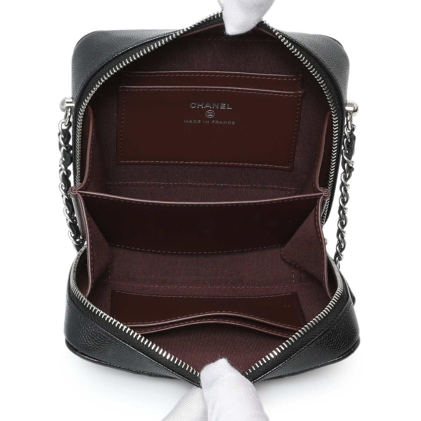 Exclusive Chanel Black Quilted Caviar CC Vanity Case with Chain — Top View