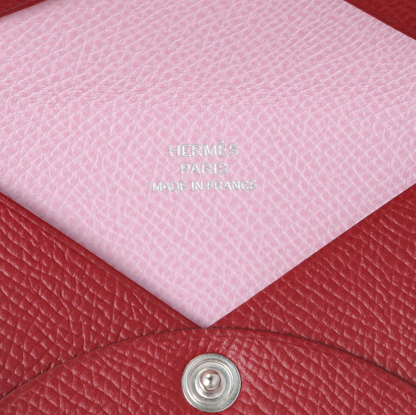 Exclusive Hermes Burgundy Epsom Calvi Card Case — Detail View