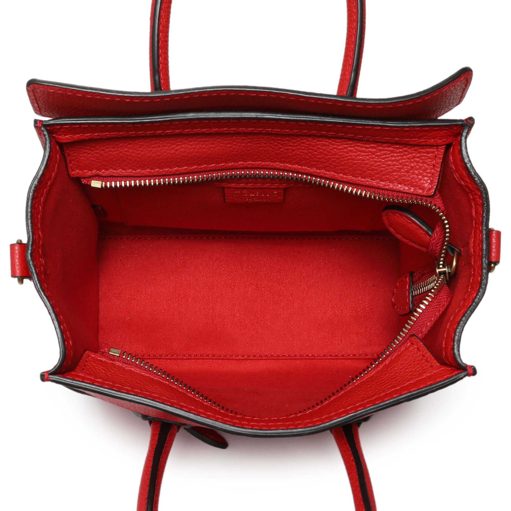 Exclusive Celine Red Drummed Calfskin Nano Luggage — Top View