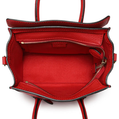 Exclusive Celine Red Drummed Calfskin Nano Luggage — Top View