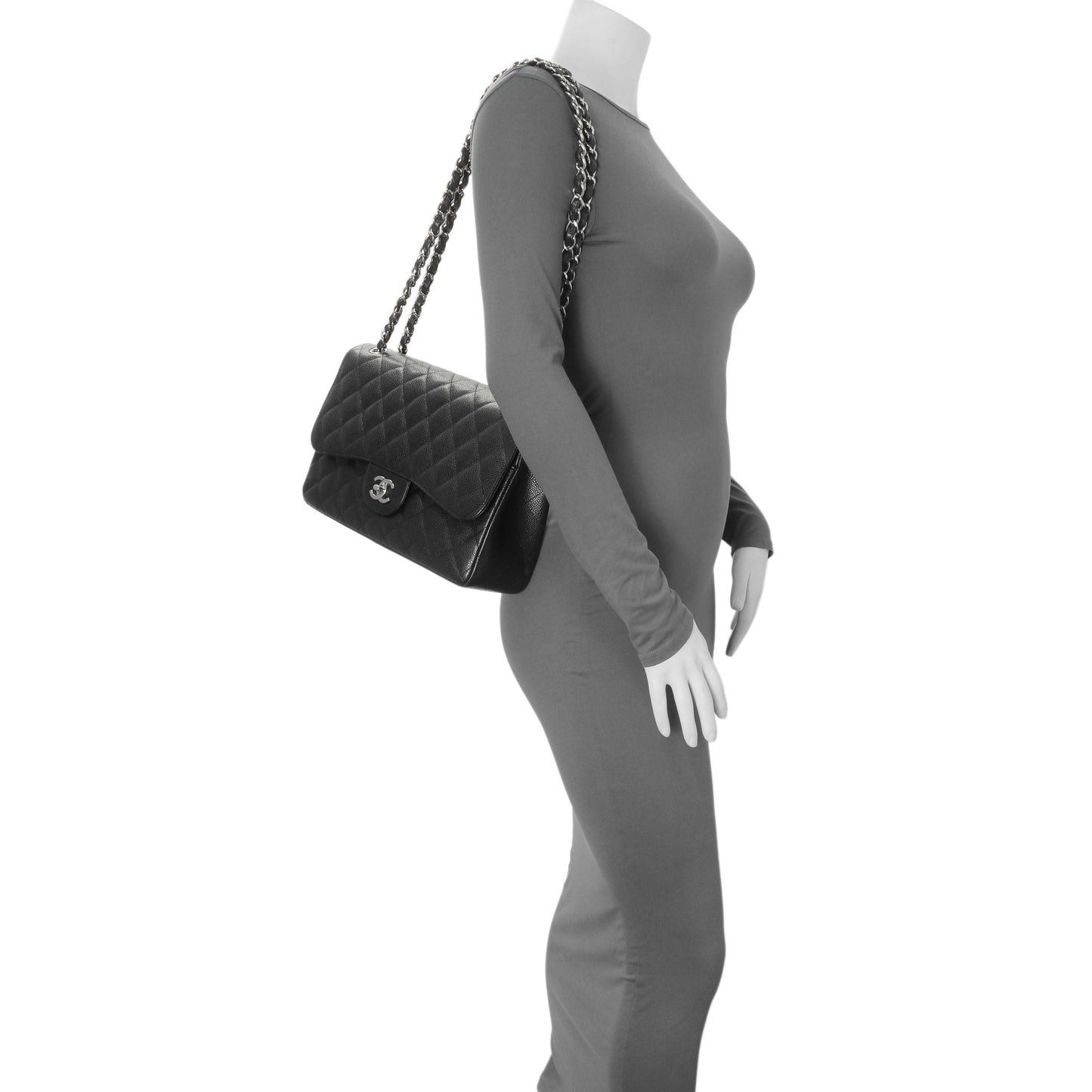 Exclusive Chanel Black Quilted Caviar Jumbo Double Flap — Alternate View 11