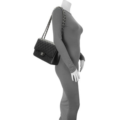 Exclusive Chanel Black Quilted Caviar Jumbo Double Flap — Alternate View 11