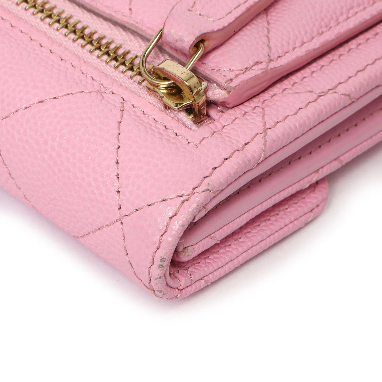 Exclusive Chanel Pink Quilted Caviar Compact Flap Wallet — Lifestyle View