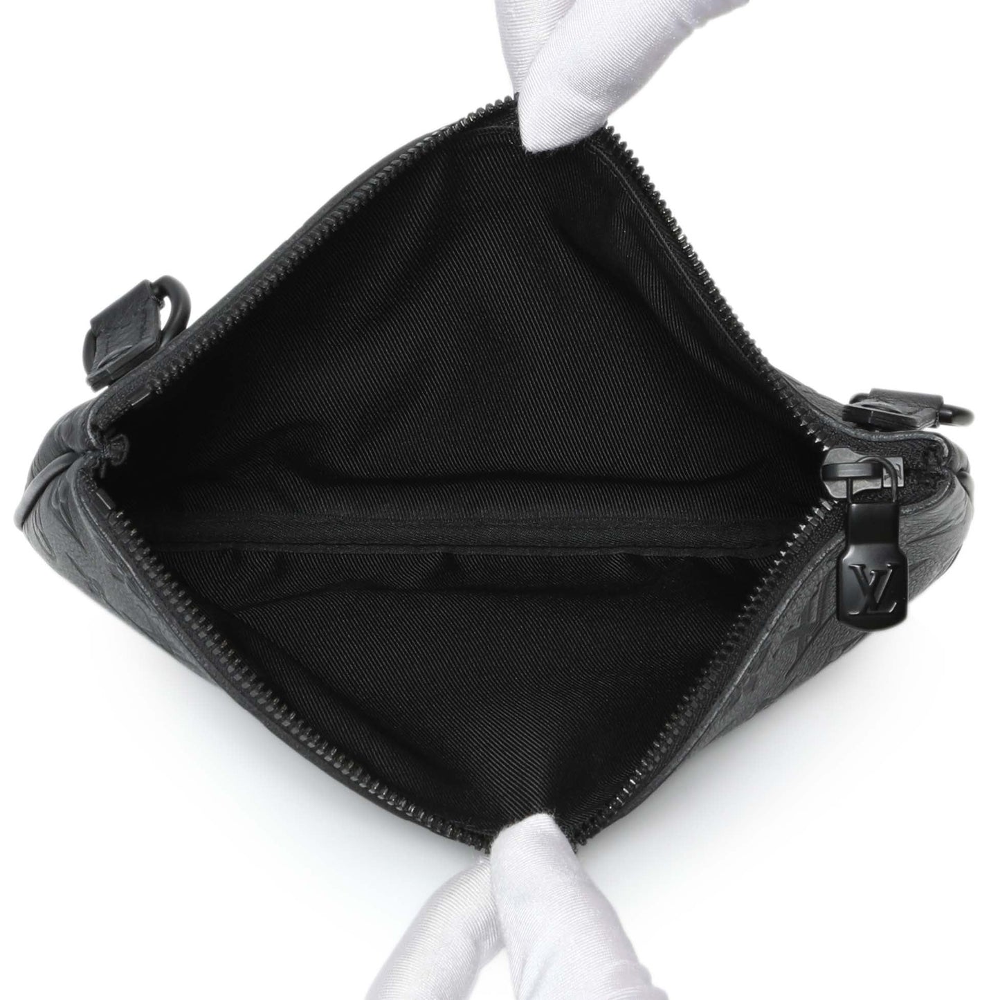 Exclusive Louis Vuitton Black Calfskin Shadow Monogram Trio Messenger — Lifestyle View