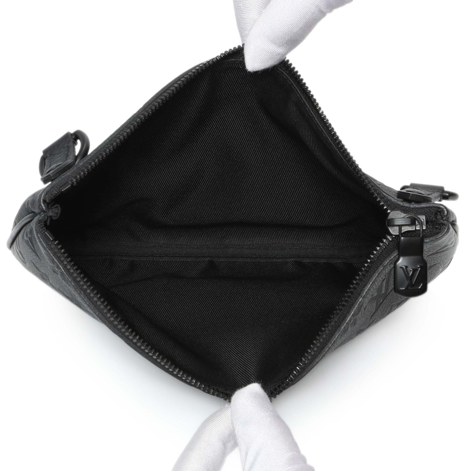Exclusive Louis Vuitton Black Calfskin Shadow Monogram Trio Messenger — Lifestyle View
