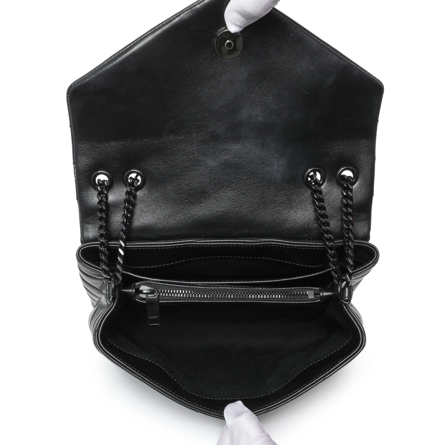 Exclusive Saint Laurent Black Calfskin Y Quilted Monogram Small Loulou Chain Satchel — Top View