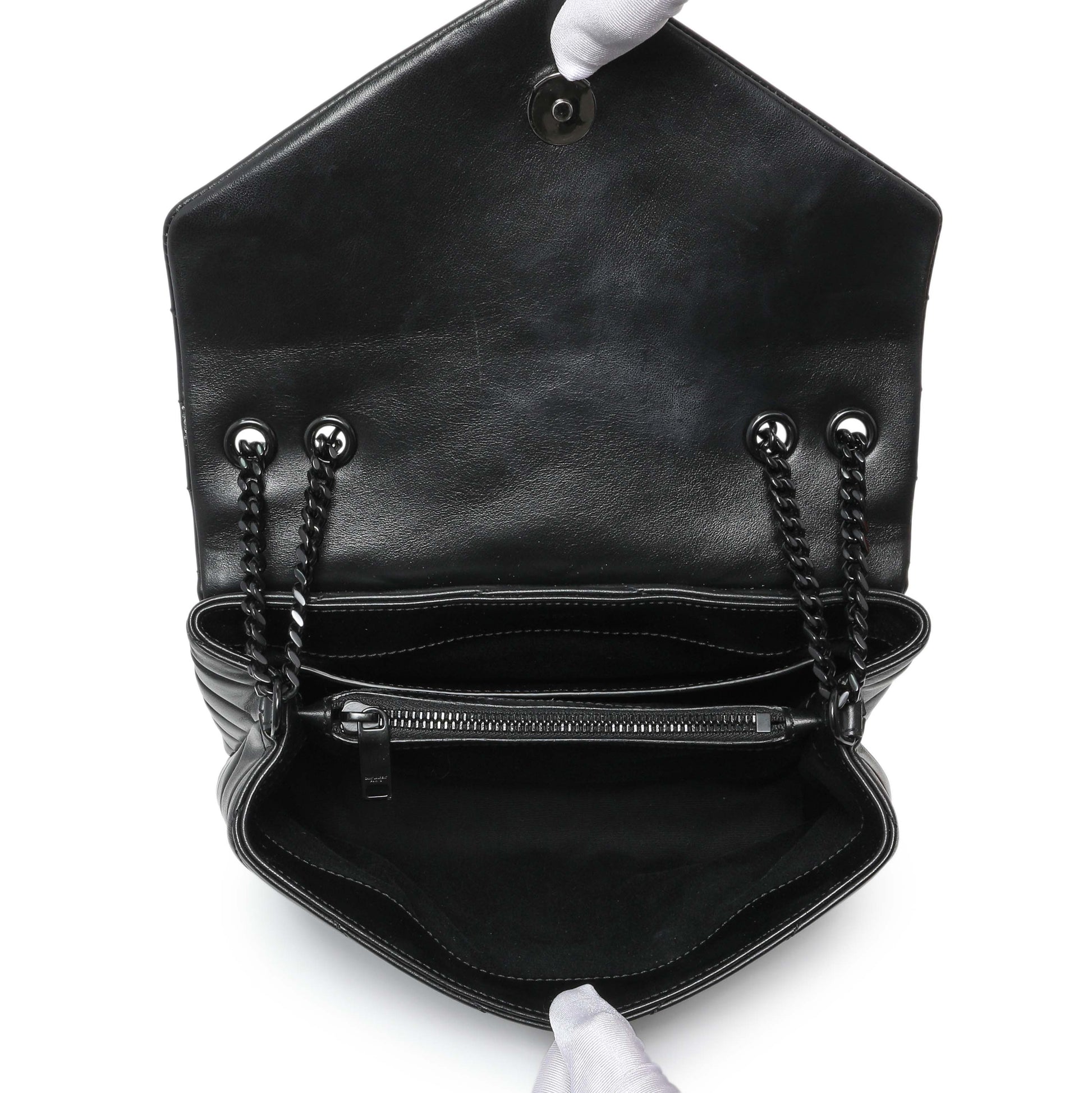 Exclusive Saint Laurent Black Calfskin Y Quilted Monogram Small Loulou Chain Satchel — Top View