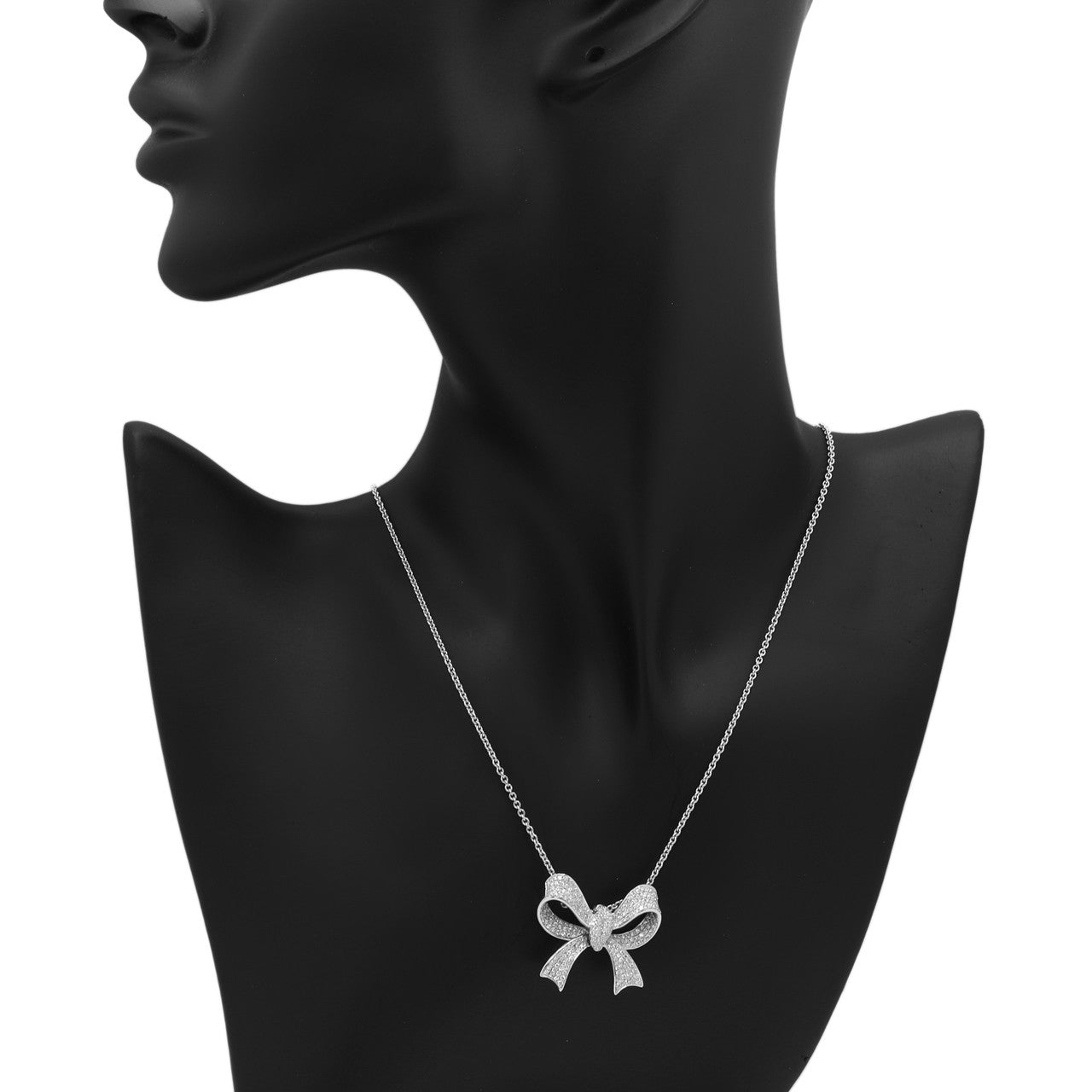 Exclusive 18K White Gold 1.15 Carat Diamond Bow Pendant Necklace — Back View