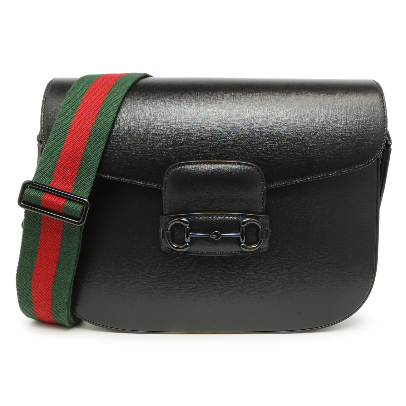 Exclusive Gucci Black Azalea Calfskin Web Monochrome Horsebit 1955 Shoulder Bag — Front View