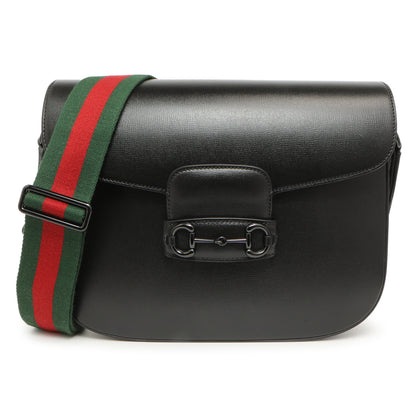 Exclusive Gucci Black Azalea Calfskin Web Monochrome Horsebit 1955 Shoulder Bag — Front View