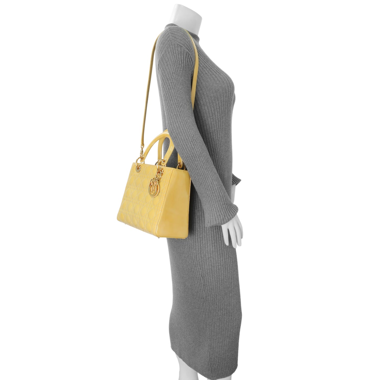 Exclusive Christian Dior Beige Patent Cannage Medium Lady Dior — Alternate View 13