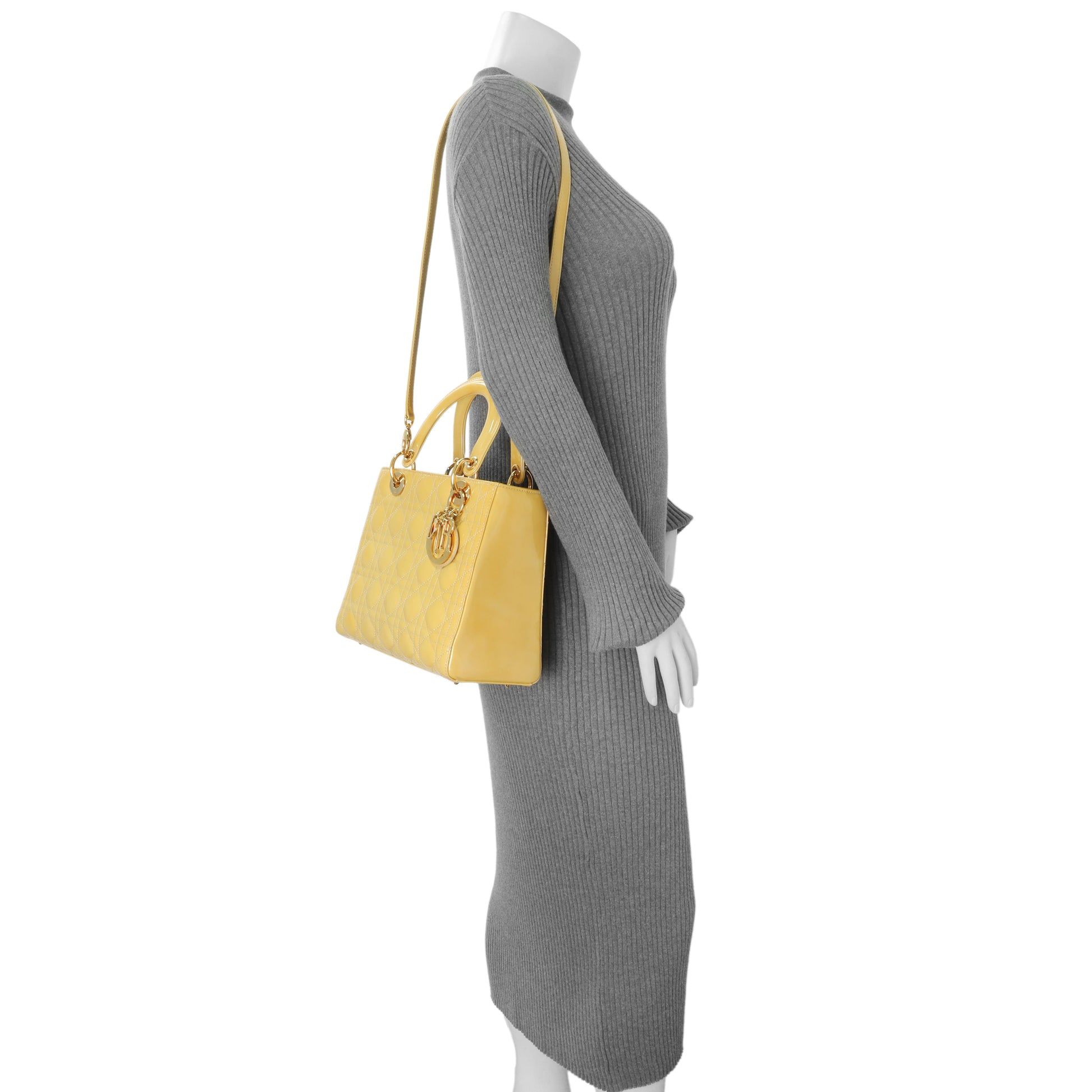 Exclusive Christian Dior Beige Patent Cannage Medium Lady Dior — Alternate View 13