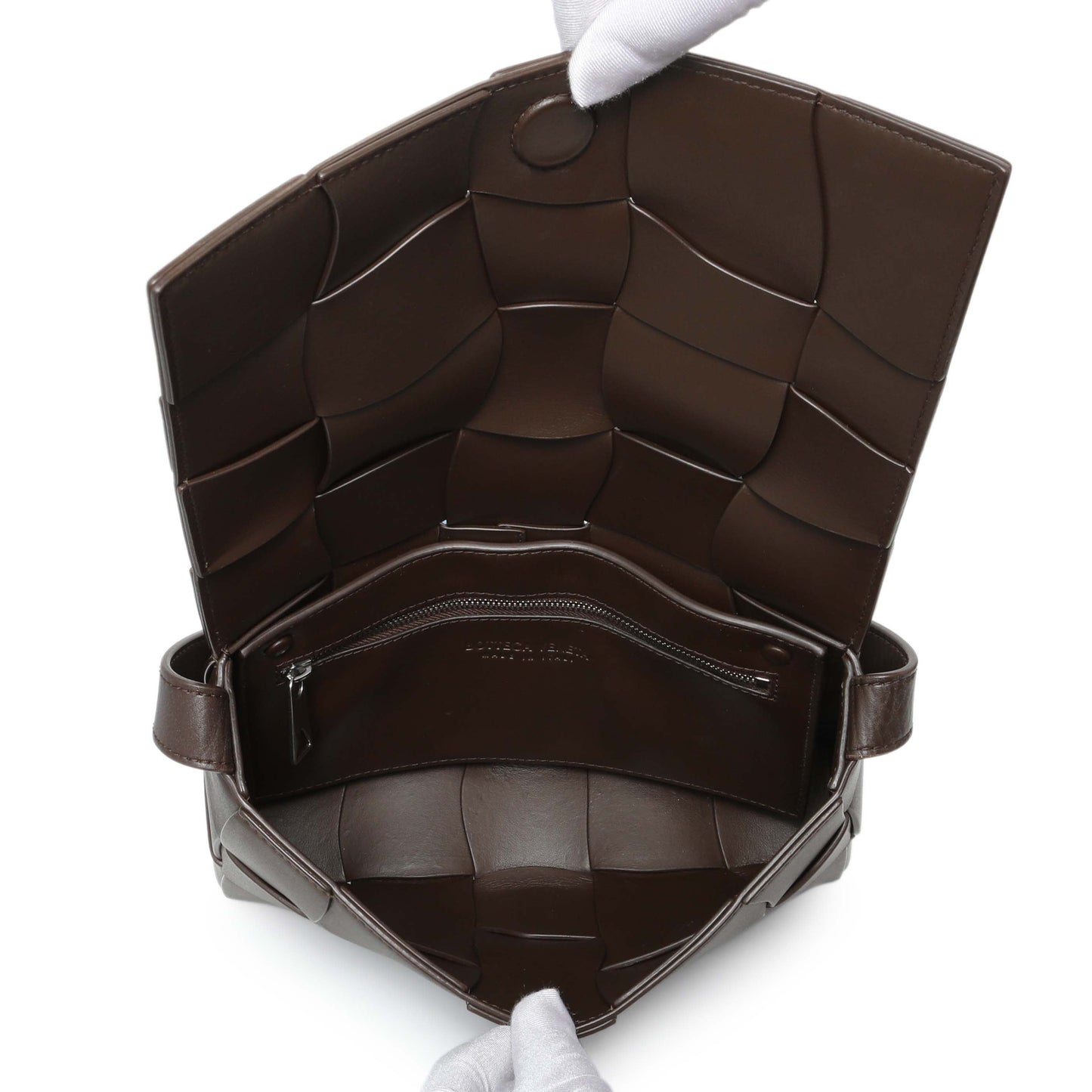 Exclusive Bottega Veneta Brown Lambskin Maxi Urban Wave Intrecciato Cassette Crossbody Bag — Top View