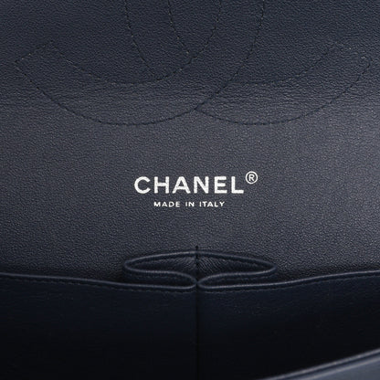 Exclusive Chanel Blue Chevron Quilted Patent Jumbo Classic Double Flap — Lifestyle View