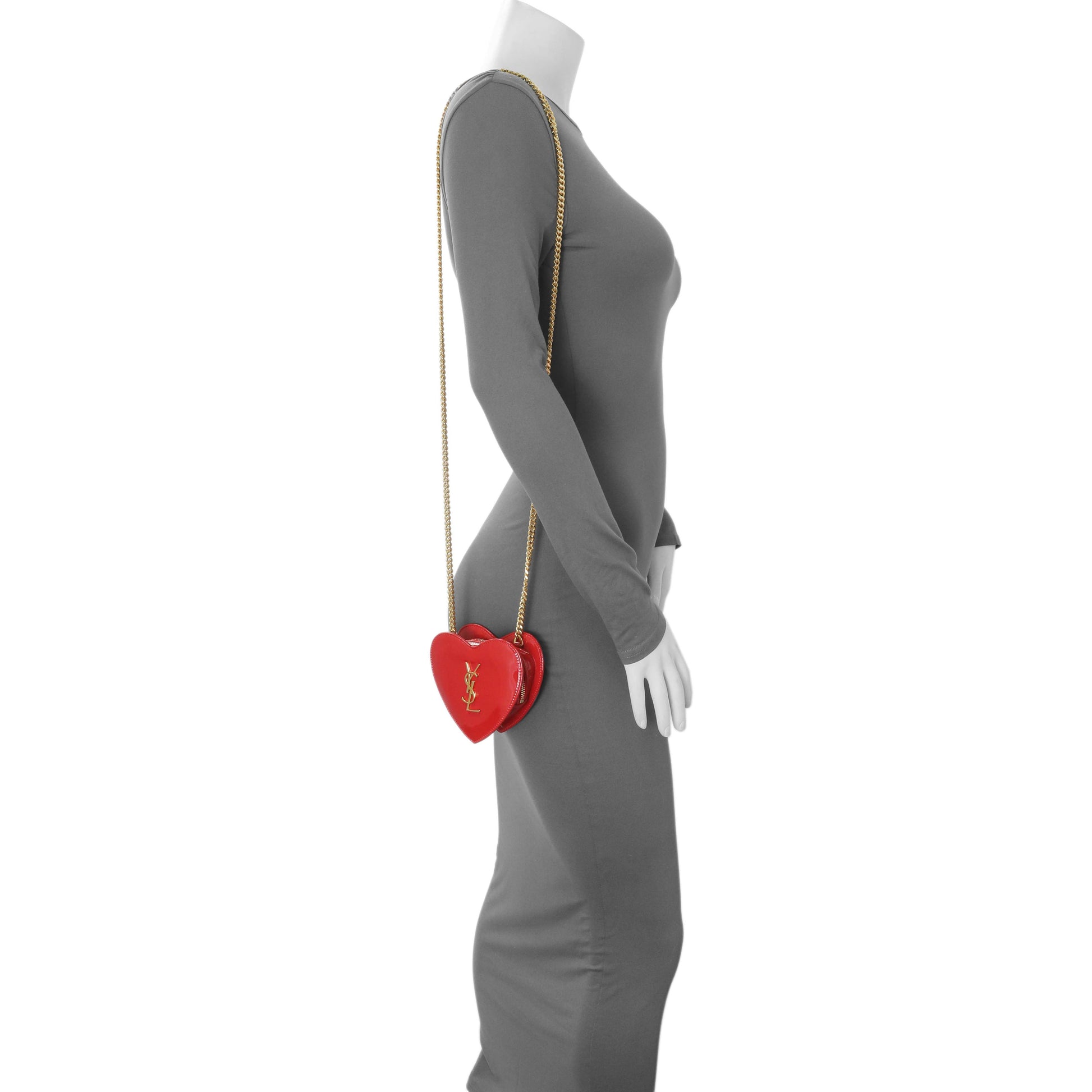 Exclusive Saint Laurent Red Patent Mini Heart Chain Bag — Alternate View 8