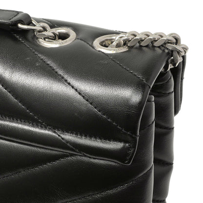 Exclusive Saint Laurent Black Calfskin Y Quilted Monogram Medium Loulou Chain Satchel — Alternate View 11