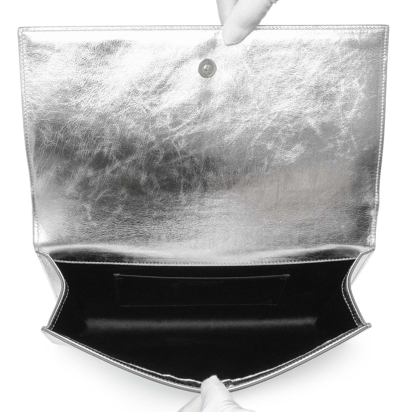 Exclusive Saint Laurent Metallic Silver Belle De Jour Large Clutch — Top View