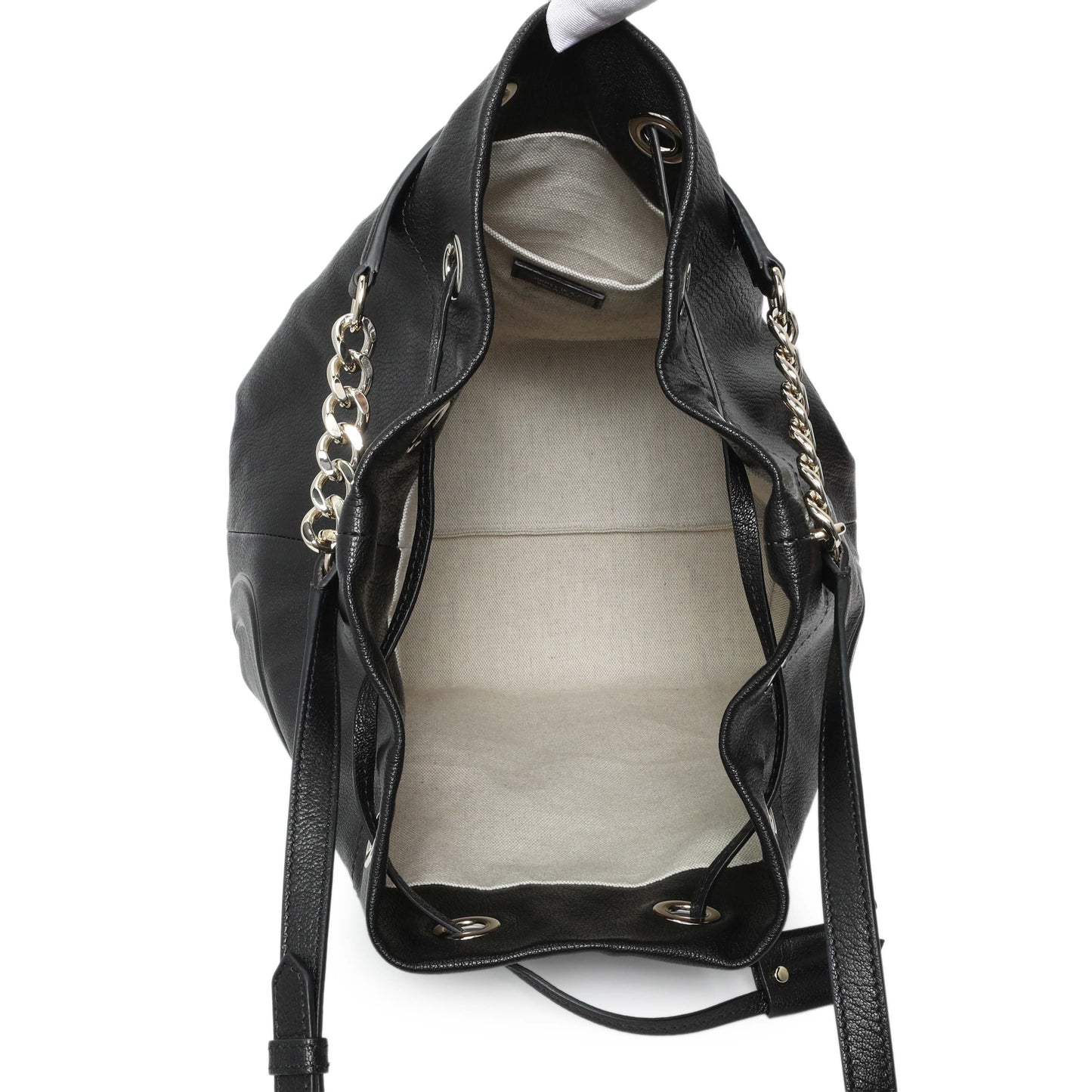 Exclusive Jimmy Choo Black Nappa Leather Juno Solid Drawstring Bucket Bag — Top View