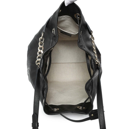 Exclusive Jimmy Choo Black Nappa Leather Juno Solid Drawstring Bucket Bag — Top View