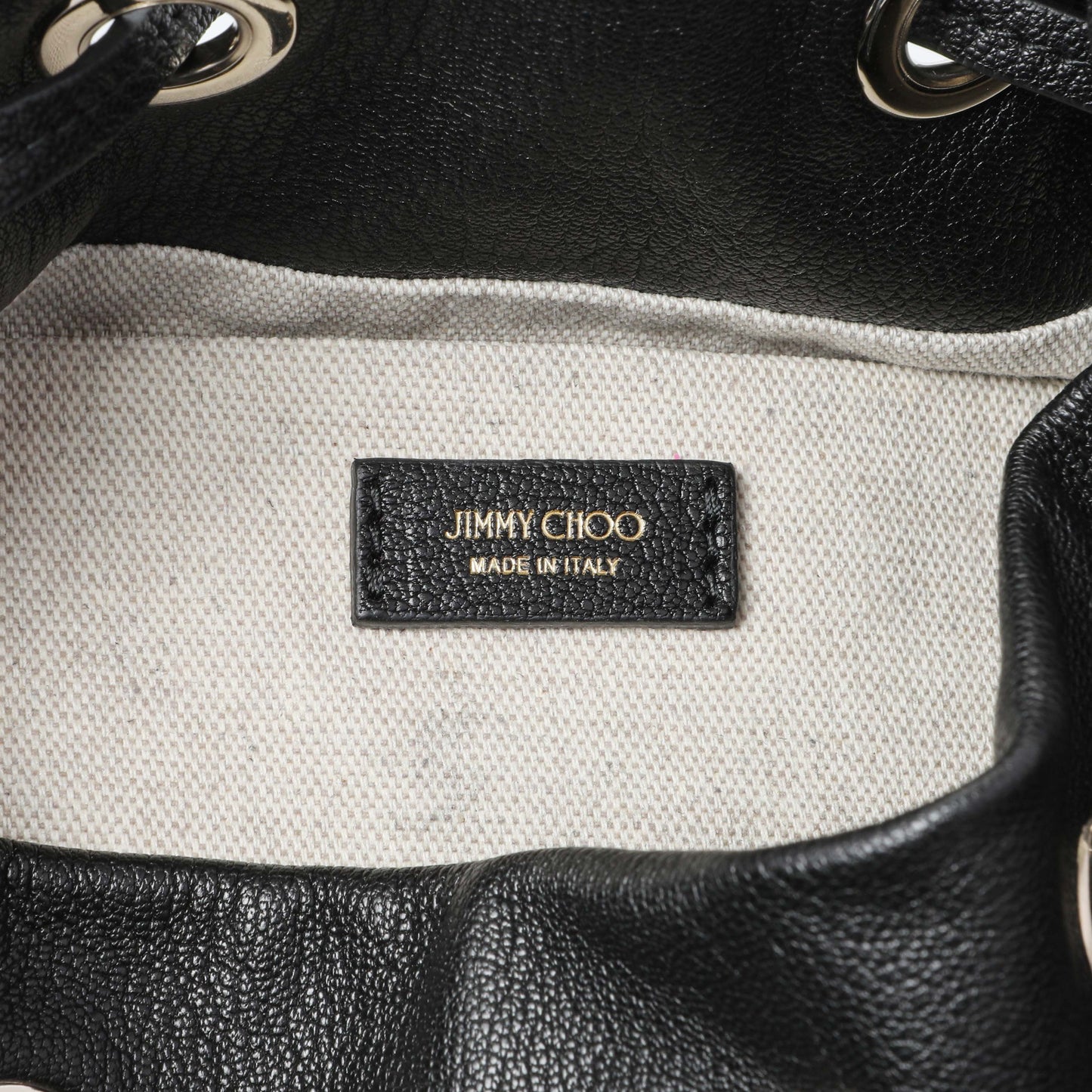 Exclusive Jimmy Choo Black Nappa Leather Juno Solid Drawstring Bucket Bag — Detail View
