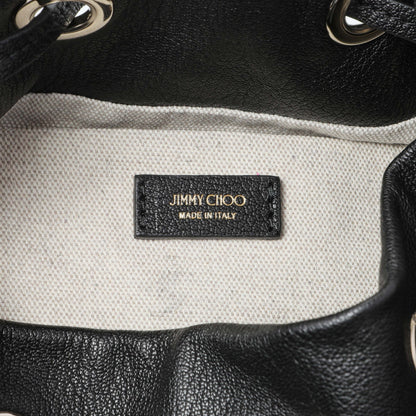 Exclusive Jimmy Choo Black Nappa Leather Juno Solid Drawstring Bucket Bag — Detail View