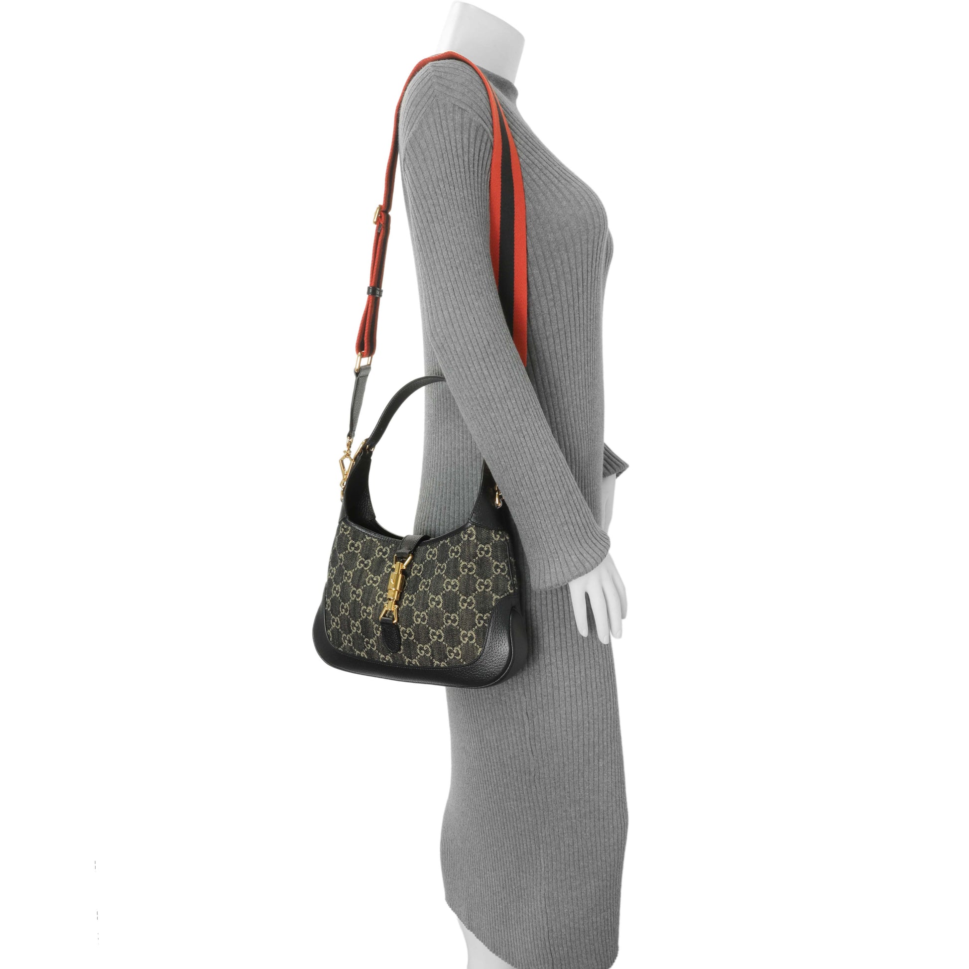 Exclusive Gucci Black Jacquard Denim GG Monogram Small Jackie 1961 Hobo — Alternate View 7