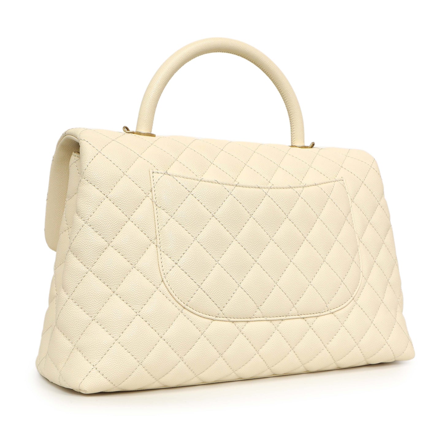 Exclusive Chanel White Quilted Caviar Medium Coco Handle — Side View