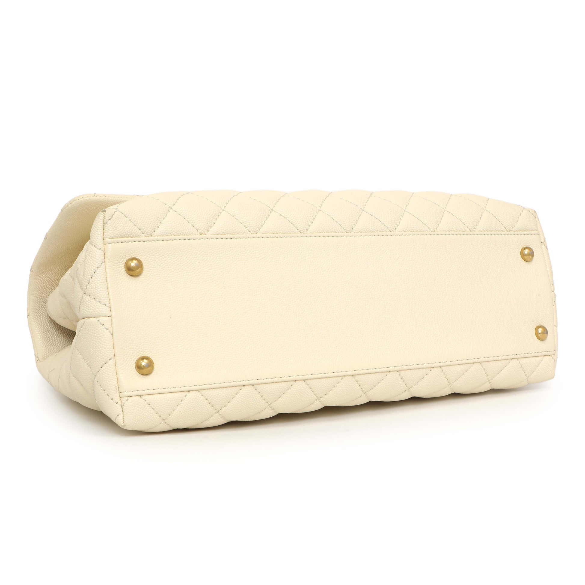 Exclusive Chanel White Quilted Caviar Medium Coco Handle — Back View